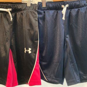 LOT OF TWO NWT Shorts Athletic Under Armour Girls Youth Black Pink Blue M pocket